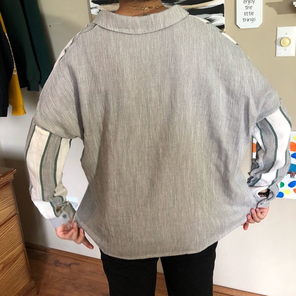 Mix-Match Green Striped Button-Down Blouse - Picture 3 of 6